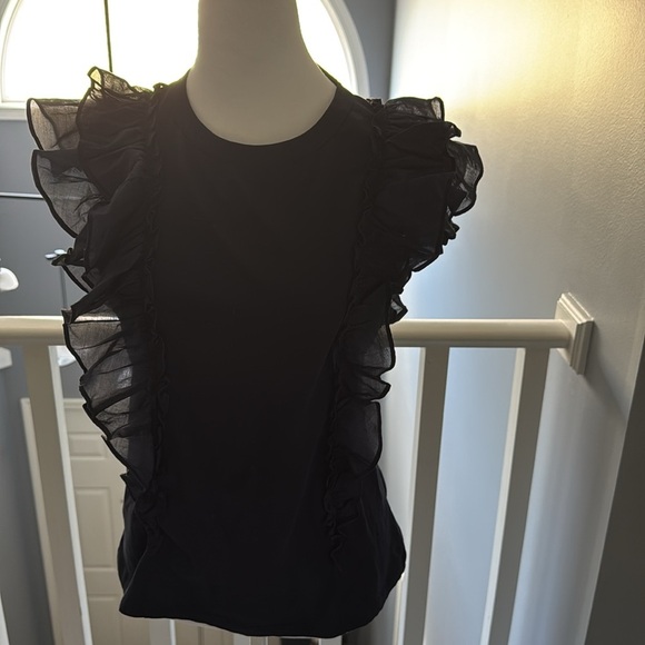 Veronica Beard‎ cotton ruffled tee navy L - Picture 2 of 7